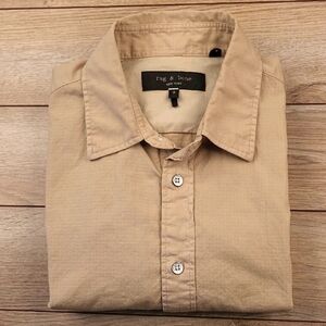 RAG & BONE Beige Cream Denim Cotton Weave‎ S Mens Button Down Long Sleeve Shirt
